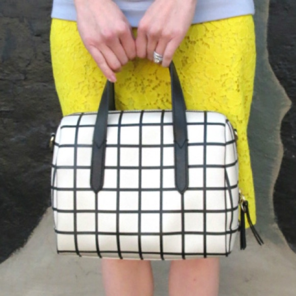 Fossil Sydney Satchel - Black & White Plaid
